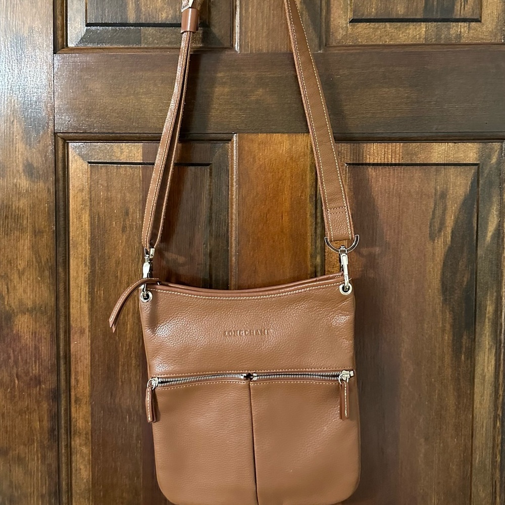 Longchamp Tan pebble leather crossbody bag